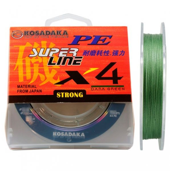 Леска плетеная Kosadaka Super Line PE X4 300м (0,10мм) Dark green